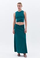 Women Green Maxi Skirt with Buckle Detail