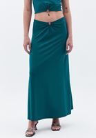 Women Green Maxi Skirt with Buckle Detail