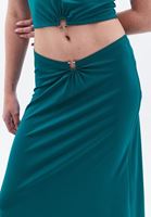 Women Green Maxi Skirt with Buckle Detail