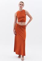 Women Orange Maxi Skirt with Buckle Detail