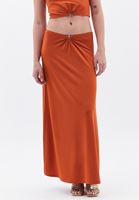 Women Orange Maxi Skirt with Buckle Detail