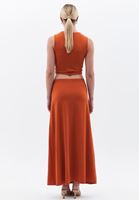 Women Orange Maxi Skirt with Buckle Detail