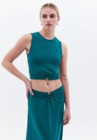 Women Green Crop Top with Buckle Detail