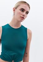 Women Green Crop Top with Buckle Detail