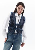 Women Navy Embroidered Waistcoat