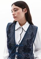 Women Navy Embroidered Waistcoat