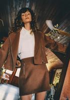 Women Brown Wool Blended Crop Jacket