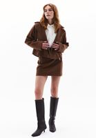 Women Brown Wool Blended Crop Jacket