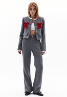 Women Grey Wool Blended Crop Tweed Jacket