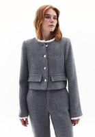 Women Grey Wool Blended Crop Tweed Jacket