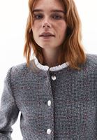 Women Grey Wool Blended Crop Tweed Jacket