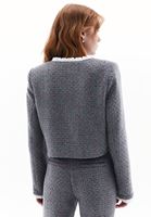 Women Grey Wool Blended Crop Tweed Jacket