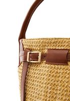 Women Brown Straw Bag with Buckle Detail