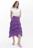 Women Purple Ruffle Detailed Asymmetric Cut Skirt