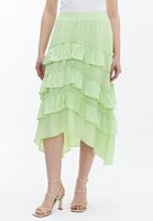 Women Green Ruffle Detailed Asymmetric Cut Skirt