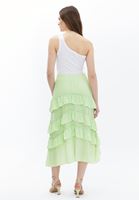Women Green Ruffle Detailed Asymmetric Cut Skirt