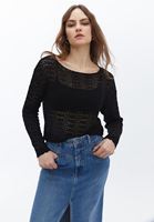 Women Black Knitted Sweater with Boat Neck