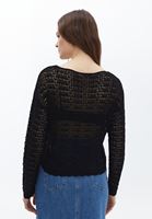 Women Black Knitted Sweater with Boat Neck