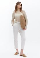 Women Beige Knitted Sweater with Boat Neck
