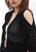 Women Black Cut Out Detailed Knitted Cardigan