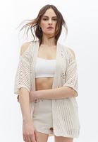 Women Cream Cut Out Detailed Knitted Cardigan