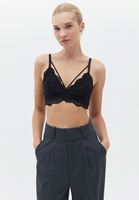 Women Black Lace Bralette with Pipe Detail