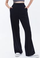 Bayan Siyah Yüksek Bel Straight-Fit Pantolon ( MODAL )