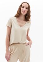 Women Beige V-neck Tshirt