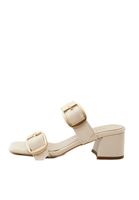 Women Beige Mules with Buckle Detail