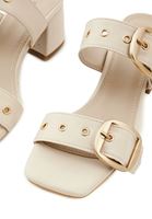 Women Beige Mules with Buckle Detail