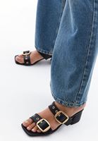 Women Black Mules with Buckle Detail