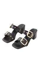 Women Black Mules with Buckle Detail