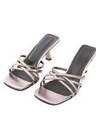 Women Grey Heel Mules with Thin Straps