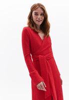 Bayan Kırmızı Belden Bağlamalı Uzun Elbise