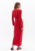 Bayan Kırmızı Belden Bağlamalı Uzun Elbise