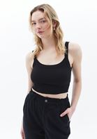 Women Black Cotton Blended Crop Singlet