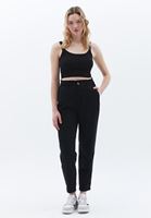 Women Black Cotton Blended Crop Singlet