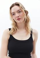 Women Black Cotton Blended Crop Singlet