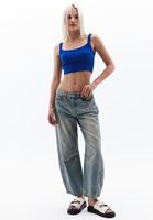 Women Blue Cotton Blended Crop Singlet