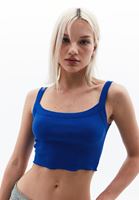 Women Blue Cotton Blended Crop Singlet