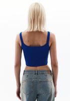 Women Blue Cotton Blended Crop Singlet