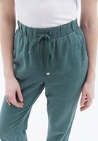 Bayan Yeşil Keten Karışımlı Carrot-Fit Pantolon