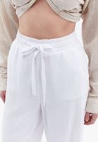 Women White Linen Blended High Rise Wide Leg Pants