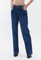 Bayan Mavi Orta Bel Straight-Fit Pantolon 