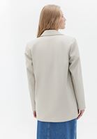 Bayan Krem Vegan Deri Oversize Blazer Ceket