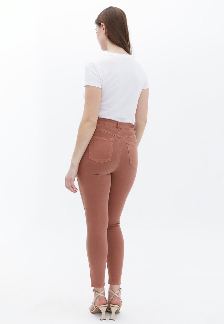 Bayan Kahverengi Curvy Skinny Pantolon ( TENCEL™ )