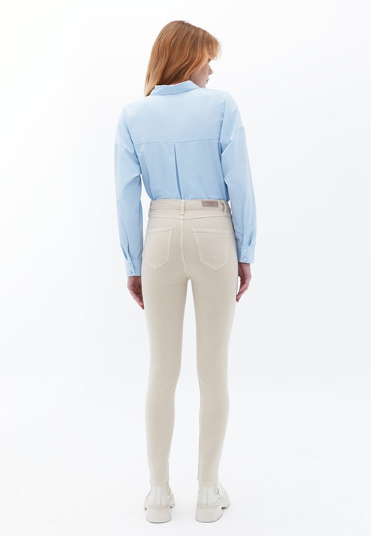 Bayan Bej Yüksek Bel Skinny-Fit Pantolon ( TENCEL™ )