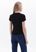 Women Black Tshirt with Button Detail