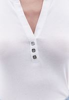 Bayan Beyaz Düğme Detaylı Tişört ( MODAL )