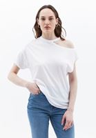 Bayan Beyaz Taş Detaylı Oversize Tişört ( MODAL )